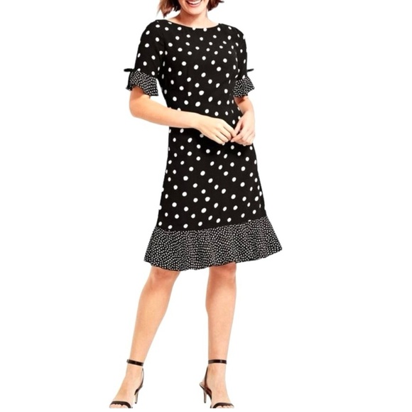 Talbots Crepe Shift dress Black & white Polkadot knee length Size 12P Career - Picture 1 of 13